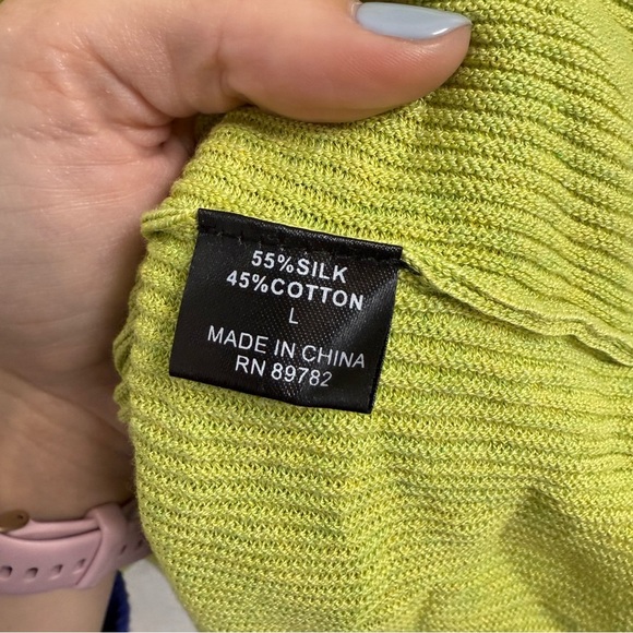 JOSIE NATORI Melange Knit Silk & Cotton Pullover in Key Lime Size L BNWT - Picture 4 of 5